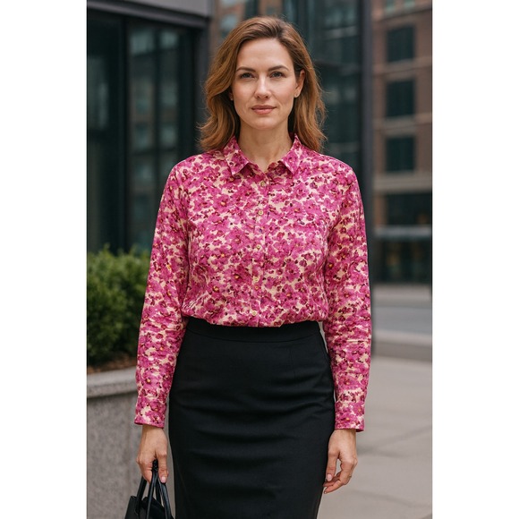 Land's End Career Blouse SZ 12 No Iron Supima Career Chic Floral Fairy - Picture 7 of 7